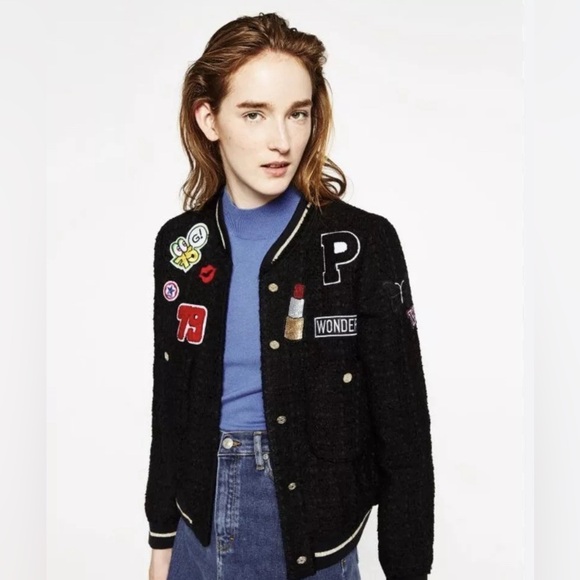 Zara Retro Varsity Patch Bomber Jacket - Picture 5 of 5